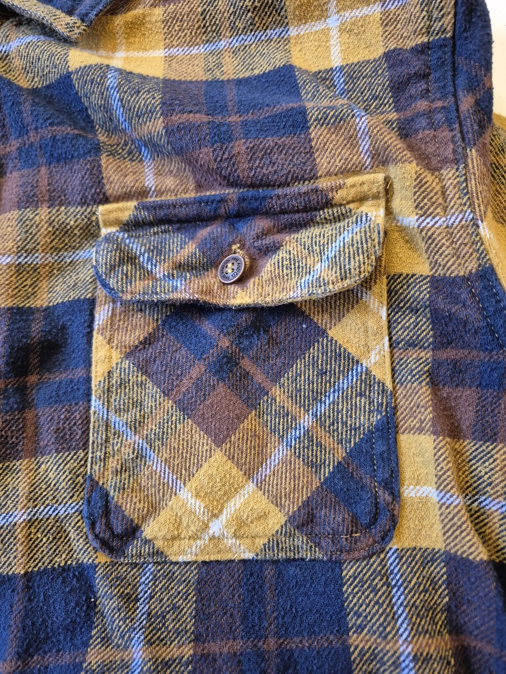 Men's Yellow and Navy Plaid Flannel Shirt - Picture 6 of 7